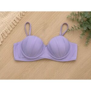 Lavender Shell Pleated Mermaid Bikini Top Lace Up Back Purple Swim Size Large